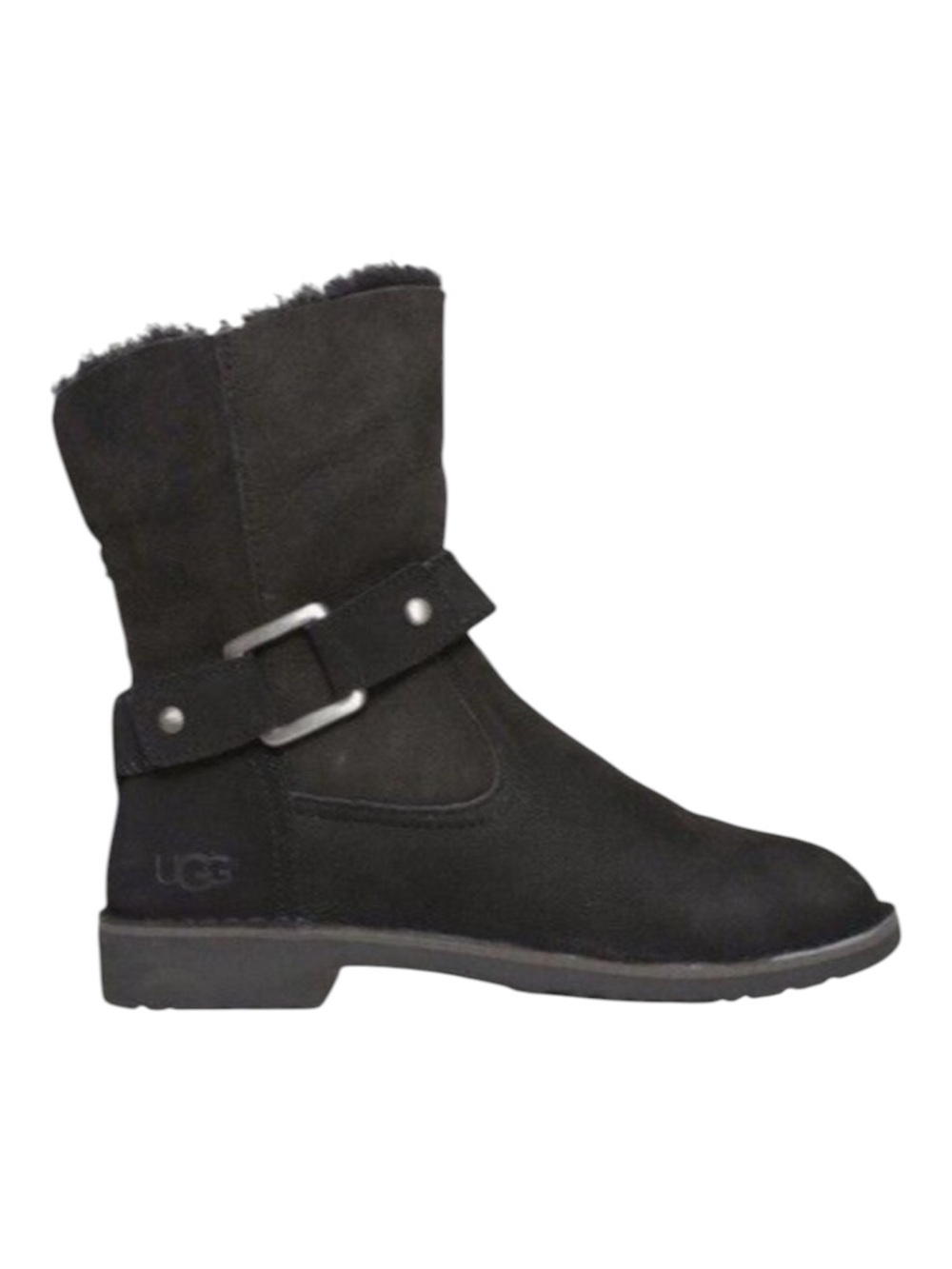 UGG Classic Cedric Black Suede Sheepskin Cuff Short Boots Women Size 7 #1012360
